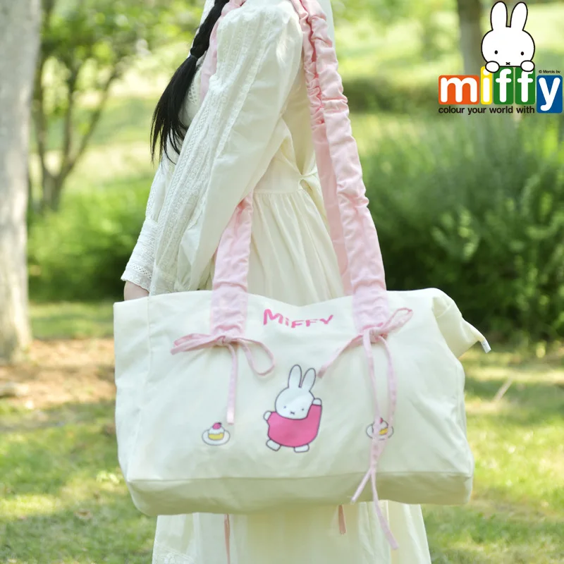 

Miffy New Models Anime Cartoon Large Capacity Design Sense Bag Lady Niche Fold Bow Knot Single Shoulder Canvas Daily Kawaii Girl