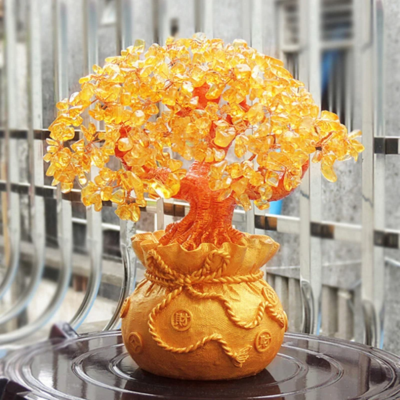 Feng Shui Money Wealth Tree Yellow Citrine Crystal Lucky Tree Decoration