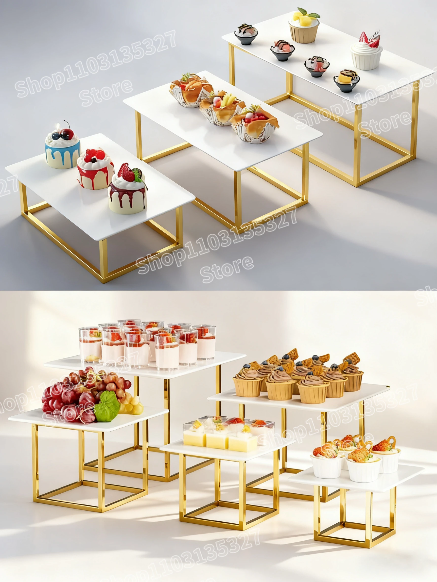 

Gold Metal & White Acrylic Dessert Stand Set Rack for Wedding Party, Buffet Pastry Cupcake Holder Table Decoration Supplies