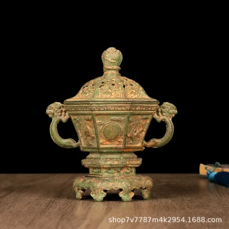 Antique-Style Brass Alloy Craftwork: Three-Layer Incense Burner with Four Divine Beasts, Home Decorative Ornament