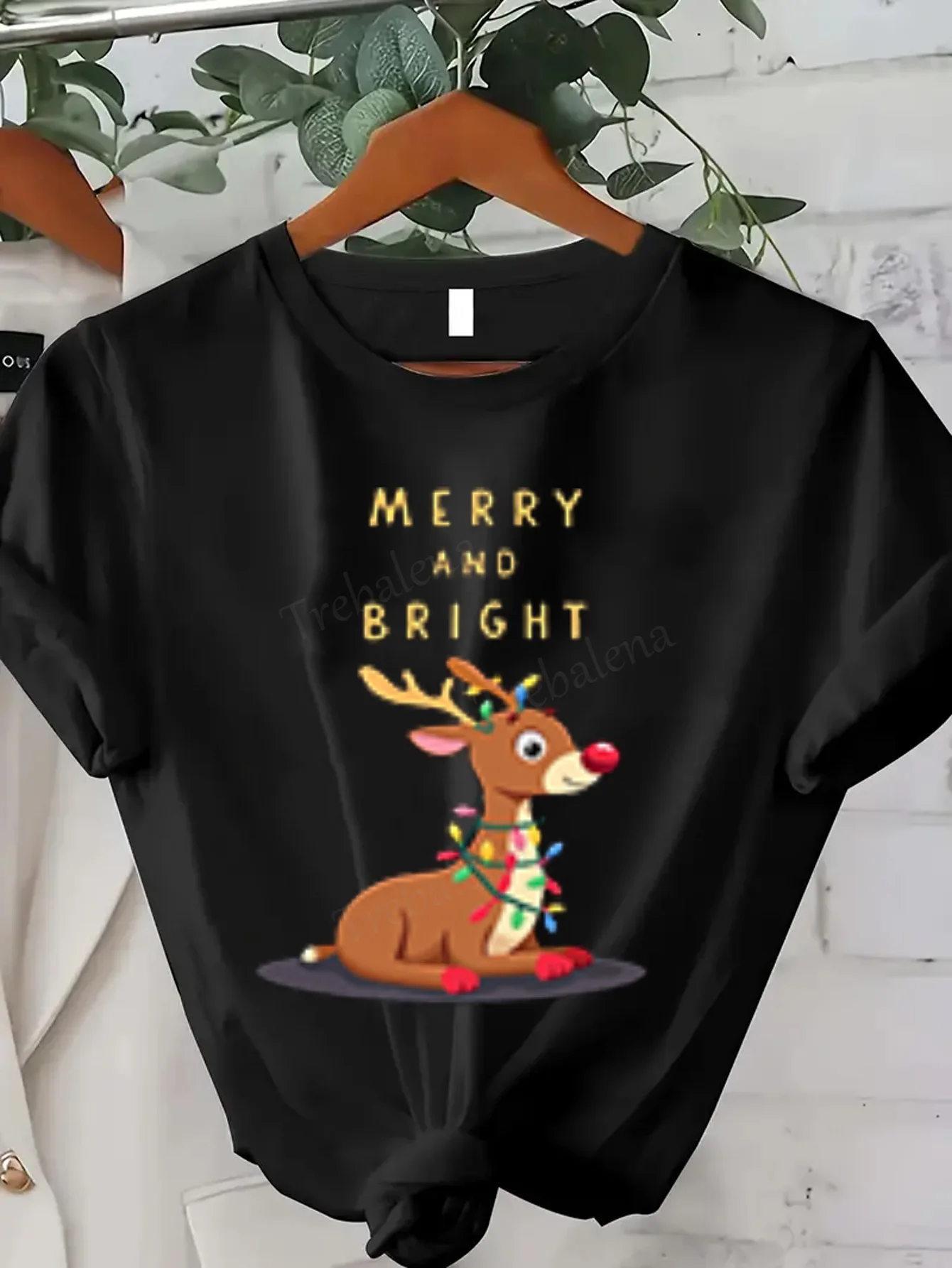 Camiseta de mujer Merry & Bright Reindeer Christmas Tee para mujer