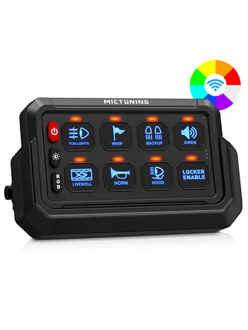 MICTUNING 12V 24V 8/12 갱 스위치 패널, 무선 무선, 조정 가능한 RGB 색상 밝기 자동차 오프로드 트럭 SUV RV