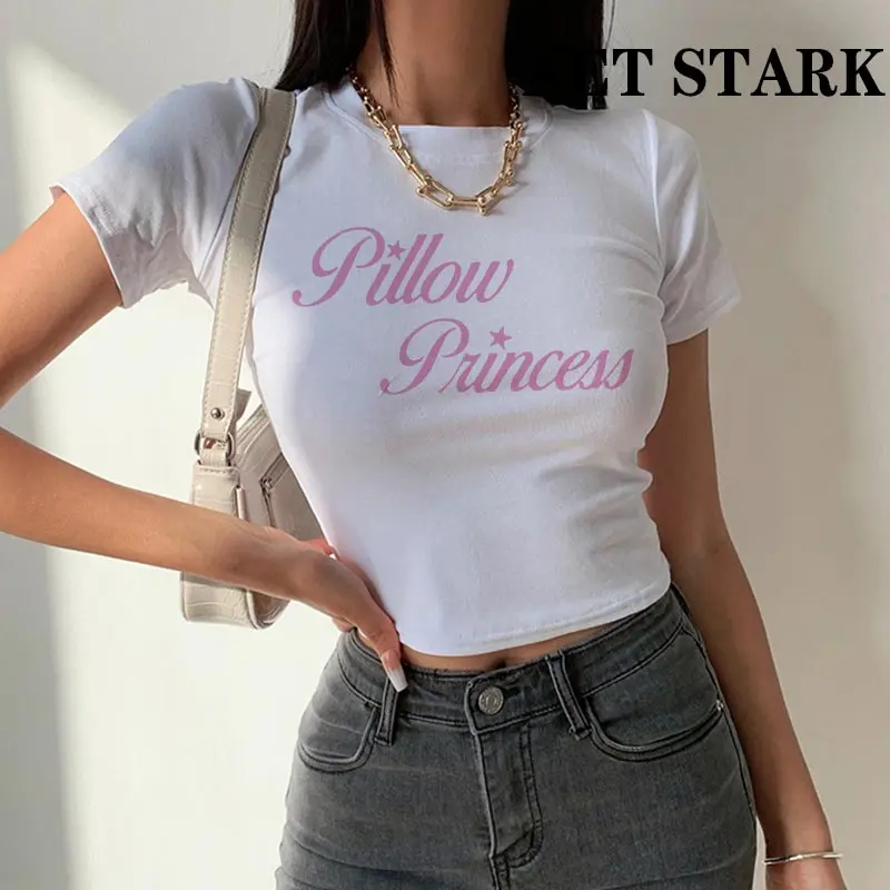 Women's Retro Letter Gothic T-shirt High Street Sexy Tees Harajuku Crop Top Short Sleeve Top Fairy Grunge Skinny Top Y2k Clothes