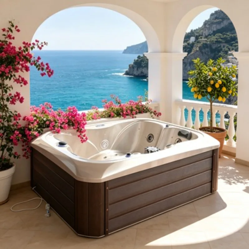 7 Person Whirlpool Jacuzzi Massage Bathtub Hydrotherapy Outdoor Acrylic 105 Jets Waterfall 38 LED Lights for Villa Luxury