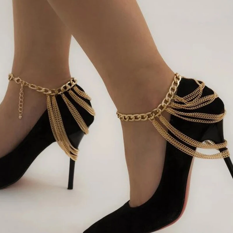 Fashion Multilayer Chain High Heel Shoe Simple Foot Ankle Beach Jewelry Foot Bracelet For Women Girl Anklet Gift