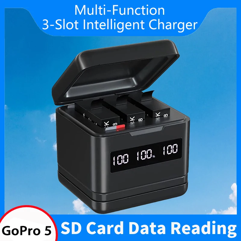 GoPro 5 Battery charger equipped with high-speed SD card reader function and Type-C interface for GoPro Hero 8 Hero 7 Hero 6 Hero 5 camera
