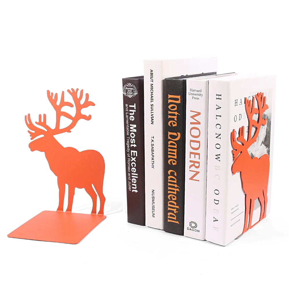 orange deer iron book termina stand book organizer book rack prateleira office desktop casa 01