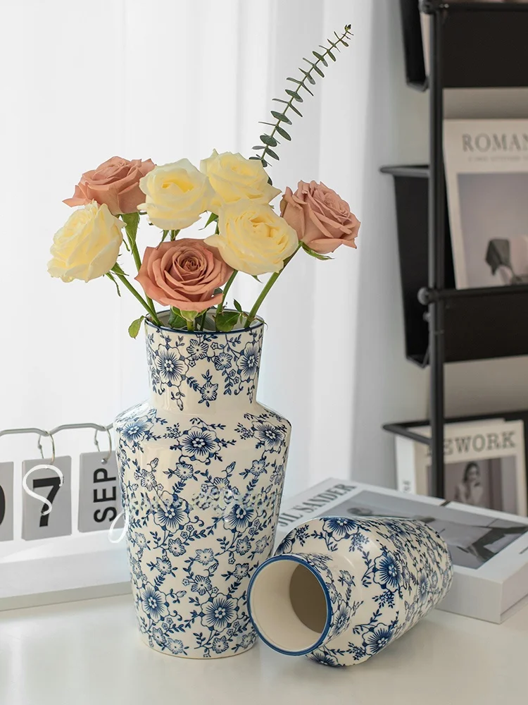 

Retro Chinese Blue And White Porcelain Flower Vase Cerc Home Decorative Tabletop Water Cultivation Living Room Dining Table