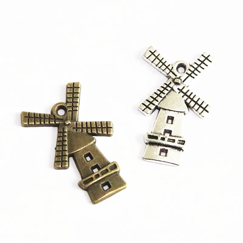 50 Pcs 28.4*17MM Vintage Windmill Charms Antique Silver Plated Bronze Color Zinc Alloy Pendant Jewelry Accessories