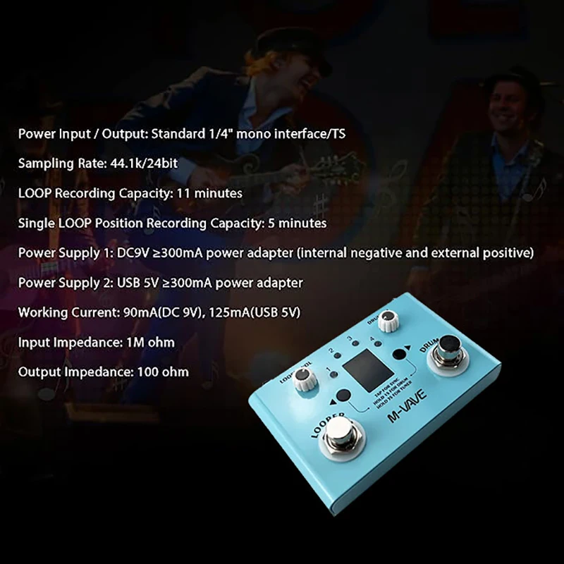 M-VAVE Guitar Effect Pedal Drum Looper Effector Mini 2-in-1 Machine Double Footswitch Looper Pedal LOST TEMPO CUVAVE