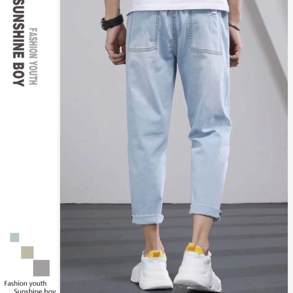 2024 New Men\'s Stretch Ankle Length Jeans Fashion Casual Cotton Slim Fit Denim Pants Korean Trousers Male Brand Cloth