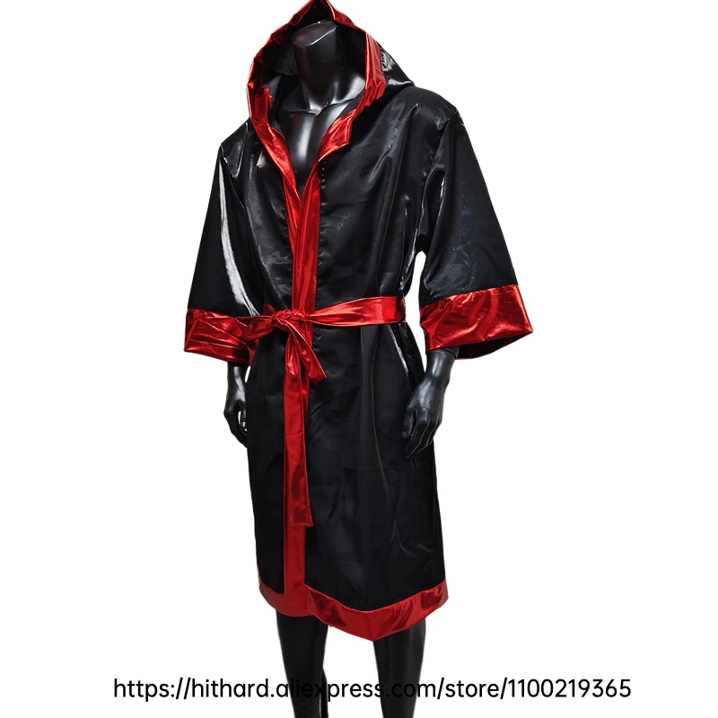 Boxing Robe High Grade Hooded Workout Robe Boxer Costume Belted Kickboxing Gown Martial Arts MMA Fighting Suit for Men Women Kid