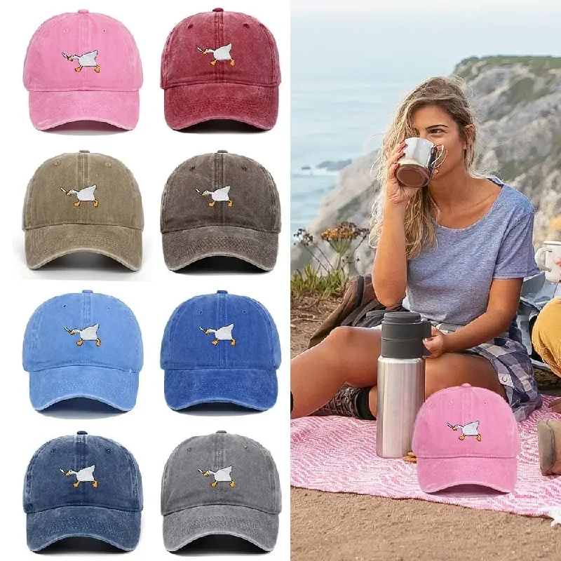 2026 Funny Knife White Goose Embroidery Washed Baseball Cap Unisex Adjustable Snapback Trucker Sun Hat