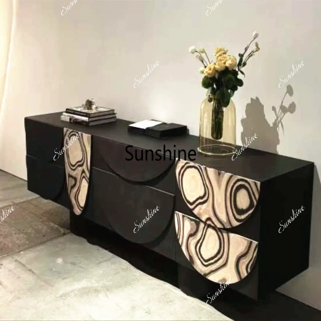 Italian-style entrance cabinet American light luxury dining side cabinet Solid wood storage cabinet