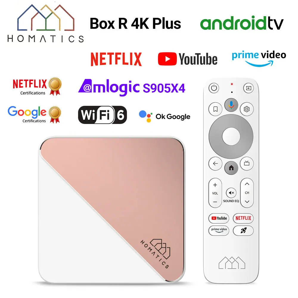 HOMATICS Box R 4K Plus TV Box AndroidTV 12 Netflix Google Certified Amlogic S905X4 4GB 32GB Support AV1 Wifi6 BT5.0 Set top box