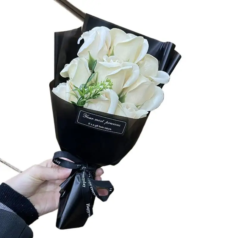 9-köpfiger Seifenblumen-Rosenstrauß, künstliche Blume für Weihnachten, Hochzeit, Geburtstagsfeier, Valentinstag, DIY-Geschenk, Heimdekoration – Detail 8