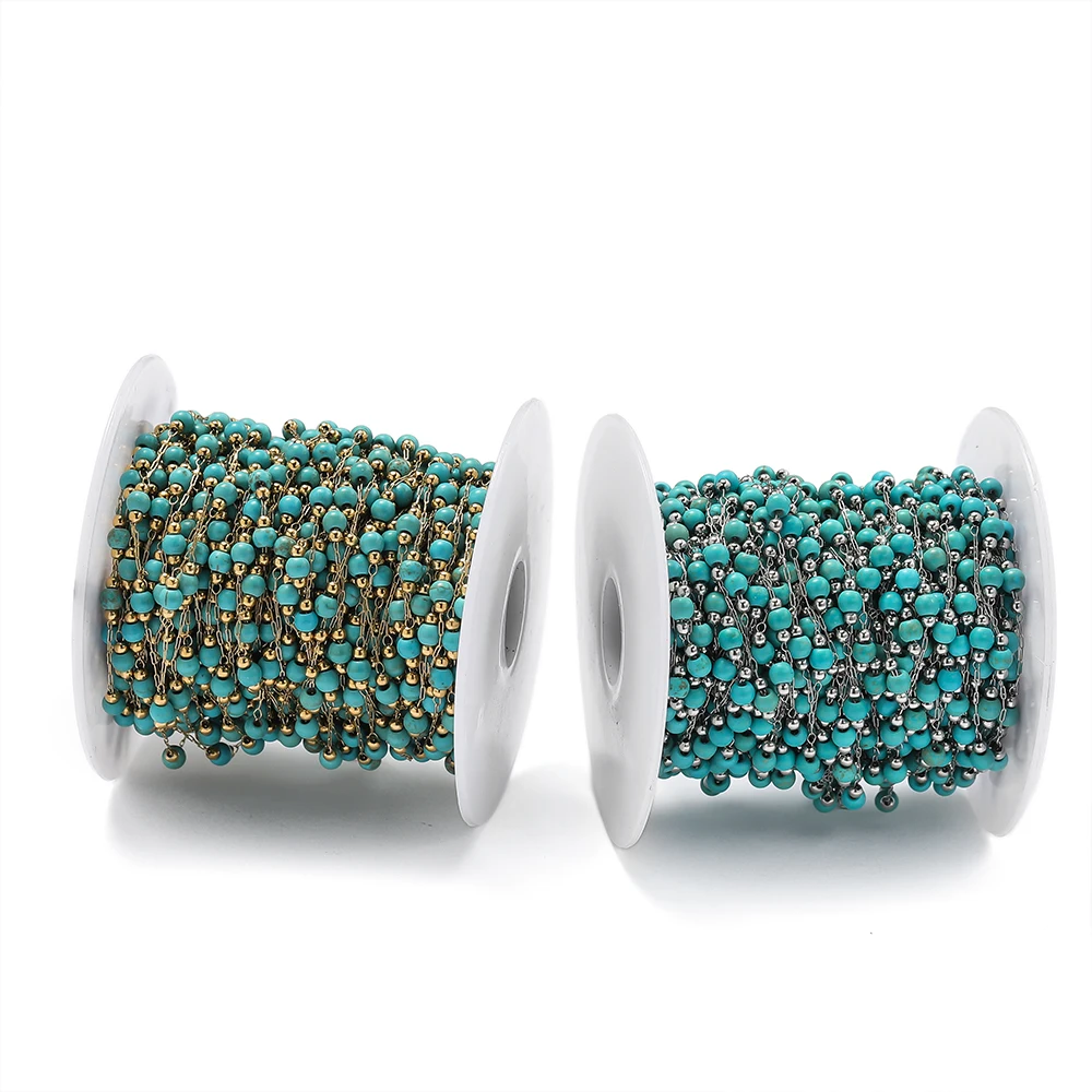 

1m/Pack Stainless Steel Turquoise Holiday Style Bead Chain for DIY Handmade Necklace Bracelets Jewelry Making Chain Accessories