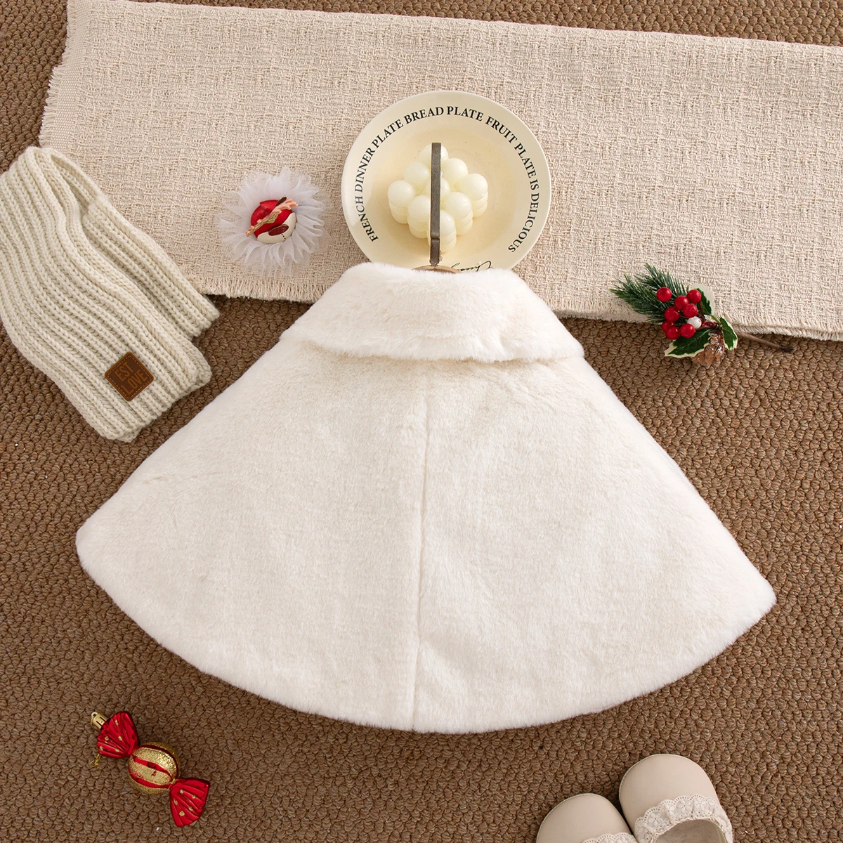 Christmas Winter White Baby Girl Shawl Keep Warm Windproof Cute Cartoon Toddler Coat