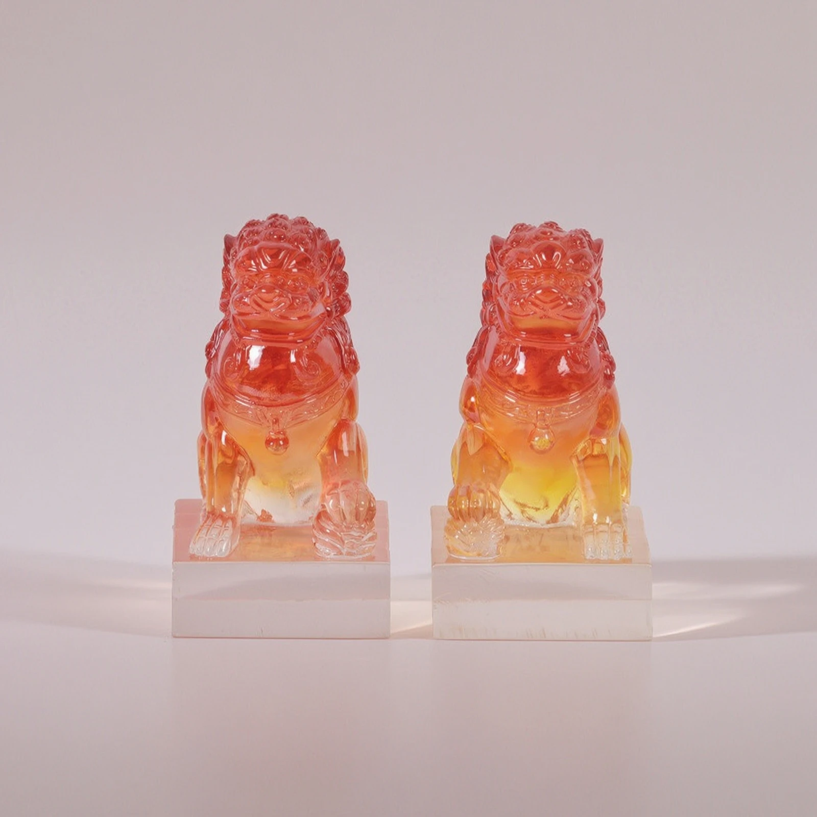 Feng Shui Patterned Base Chinese-Inspired Home Decor Accent Lion Figurines Standing Lion Ornaments for Office