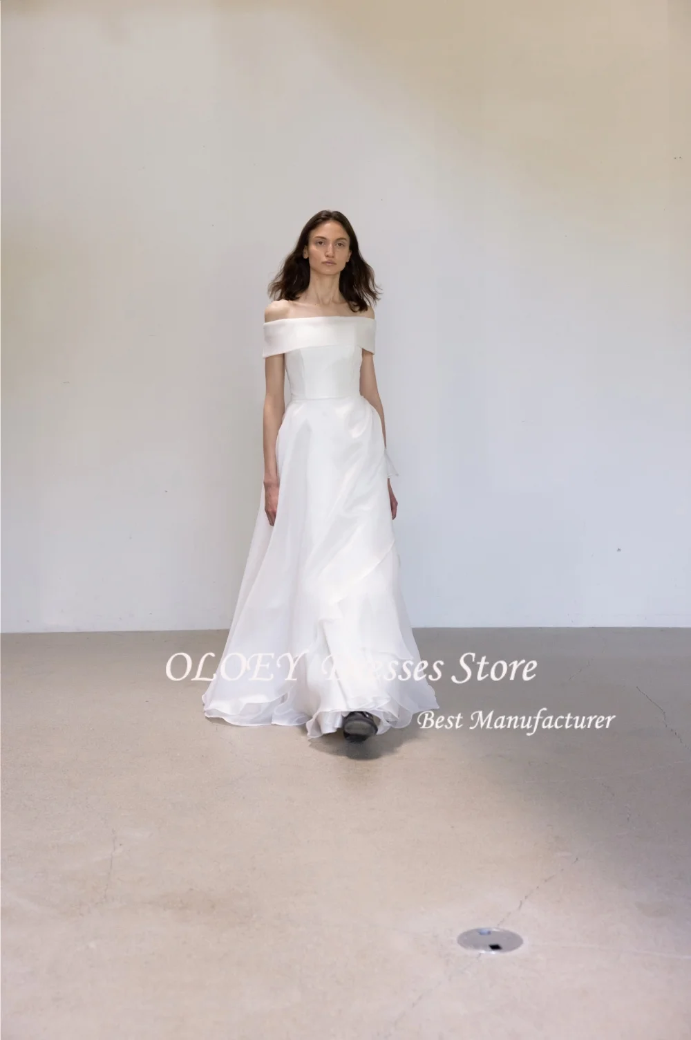 OLOEY Korea Schouderafhangend Elegant Organza A-lijn Eenvoudige korte mouwen Trouwjurken ojianke Tirvoor Op maat Mooi