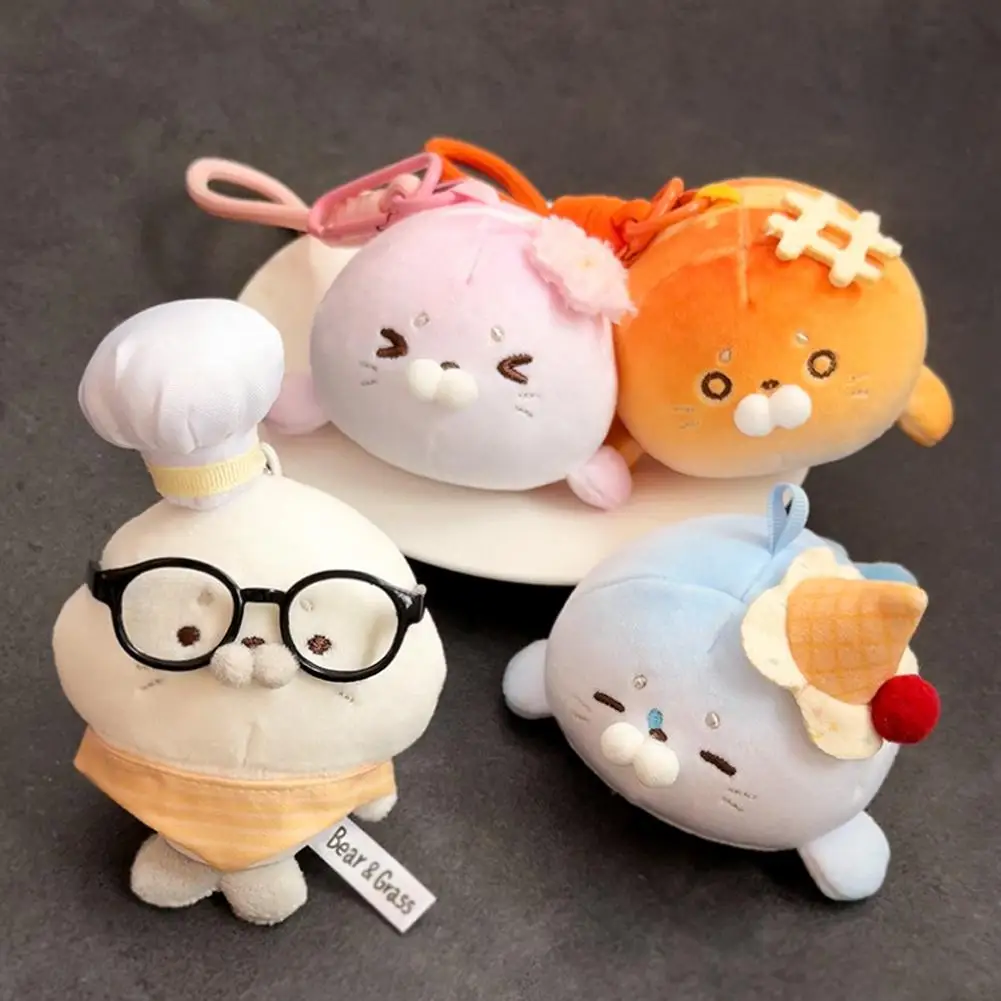 Kawaii Sakura Robben-Plüsch-Schlüsselanhänger, niedlicher Seehund-Stofftier-Schlüsselring, Taschenanhänger, Toast-Robben-Plüschfigur, hängende Dekoration, Kindergeschenk – Detail 10
