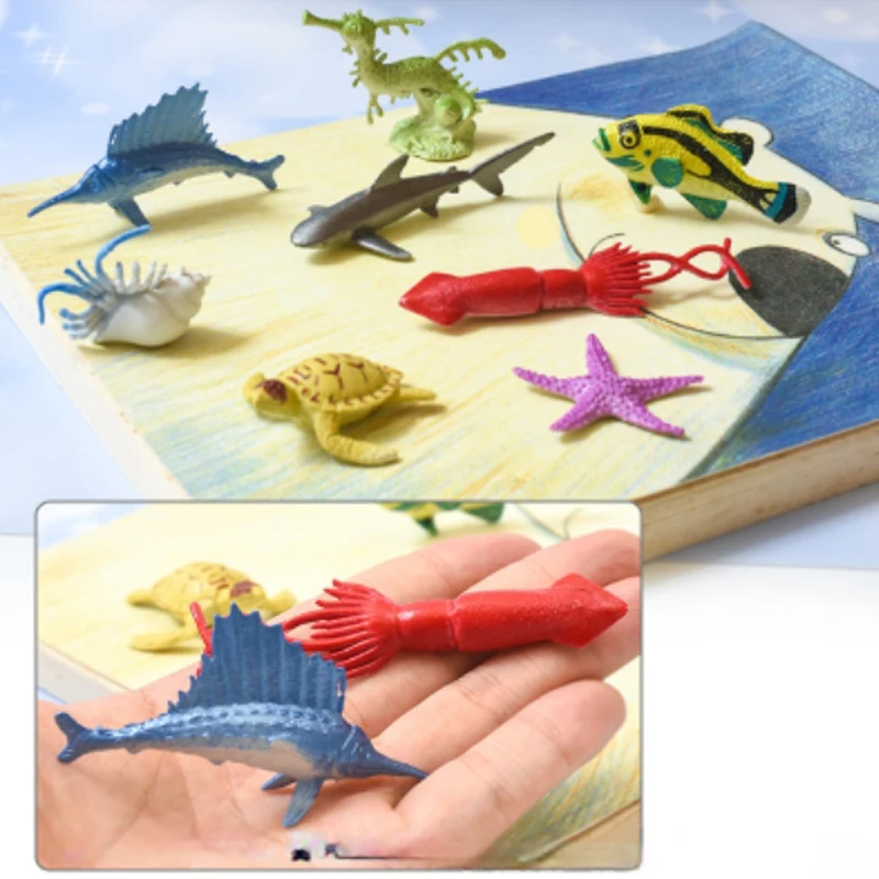 46Pc Simulated Montessori Ocean Animal Cognition Underwater World Dolphin Lobster Shark Crab Action Figures Educational Toy Gift