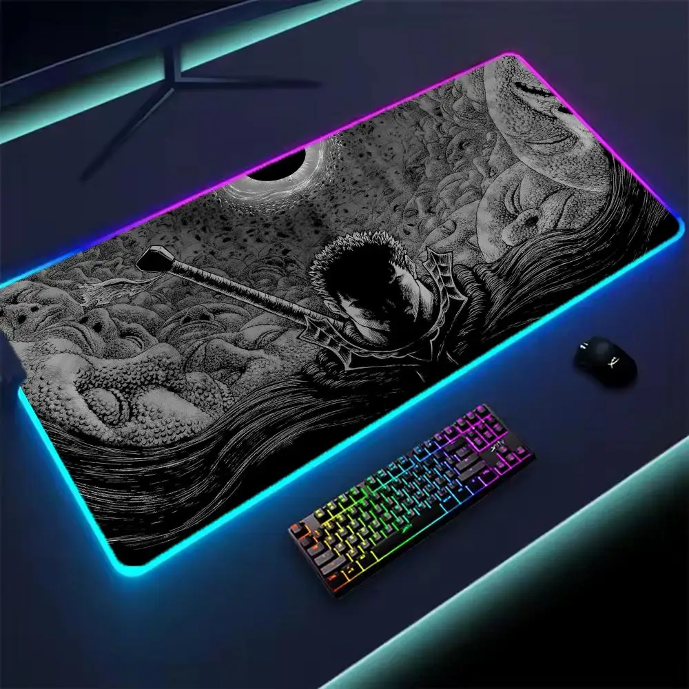

LED Gaming Mousepads Large Berserk Guts Desk Mat PC Gamer Guts sword in berserk RGB Mouse Pad Luminous Mice Mats With Backlight