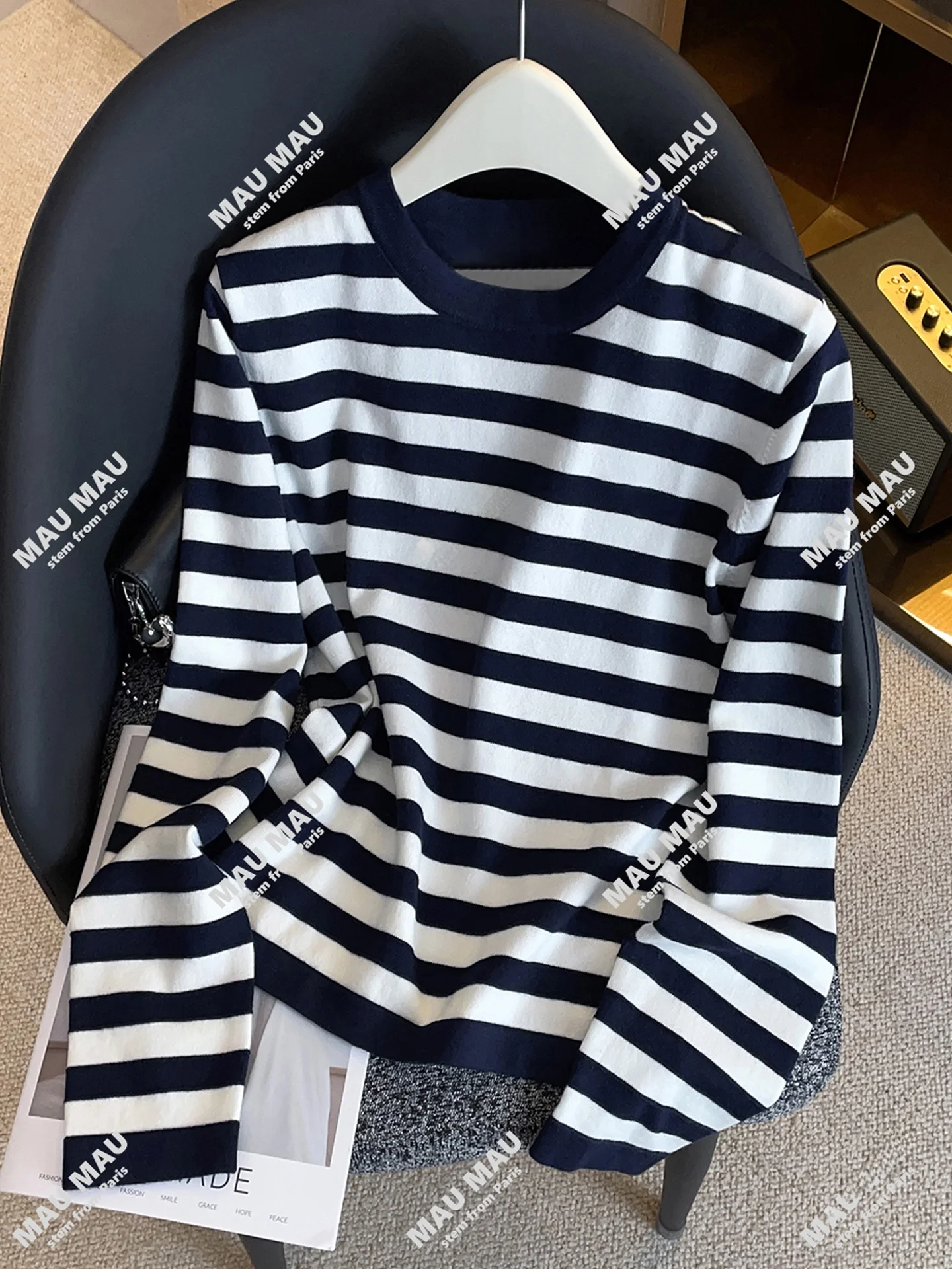 

Casual Versatile Loose Knitted Sweater Women's Premium Autumn New Arrival Striped Simple Design Comfortable Fit Commute Sle