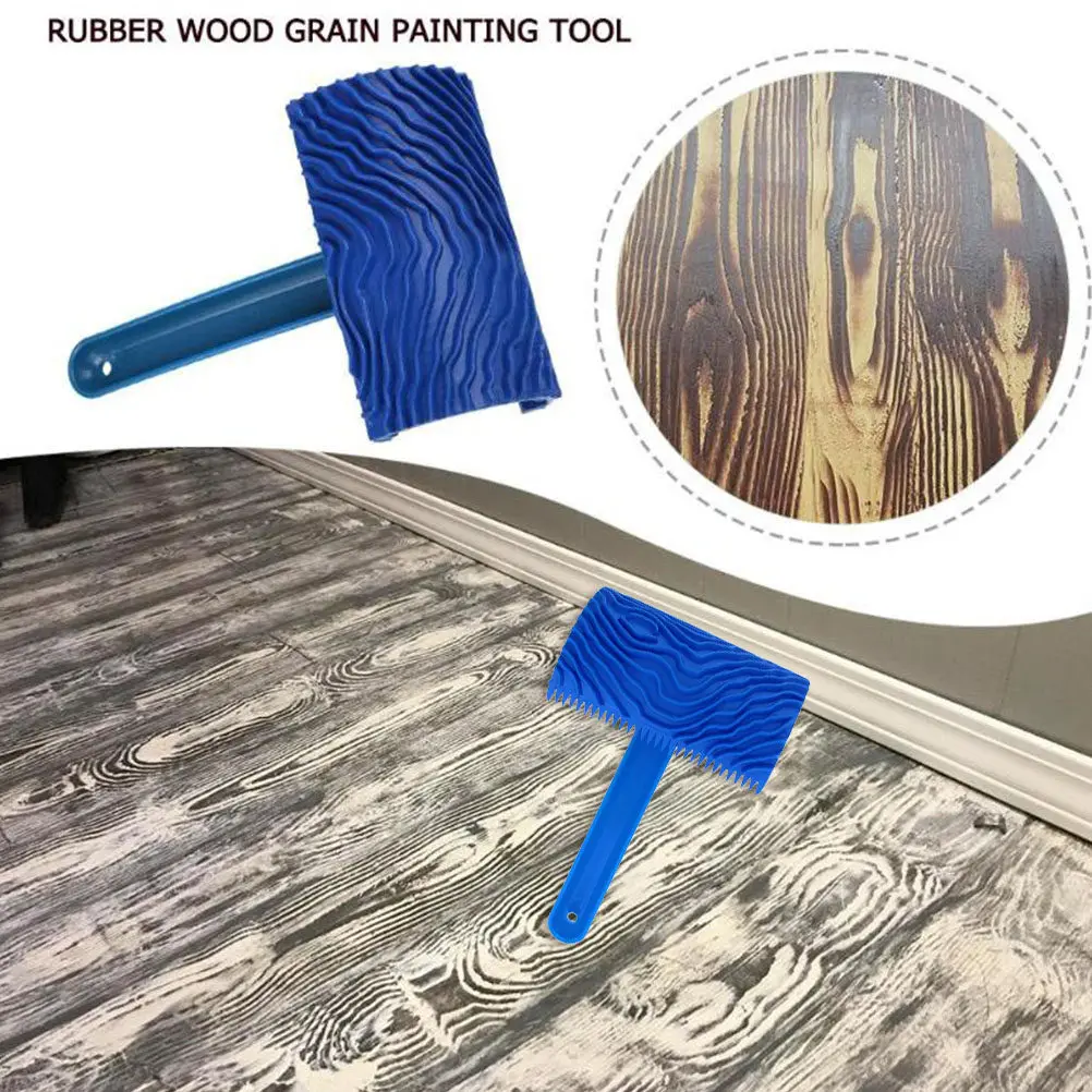 

1Pcs Premium Rubber Wood Pattern Painter Wall Art Tool Long Handle for Clean Use Wood Texture Coating Graining Painting Tool
