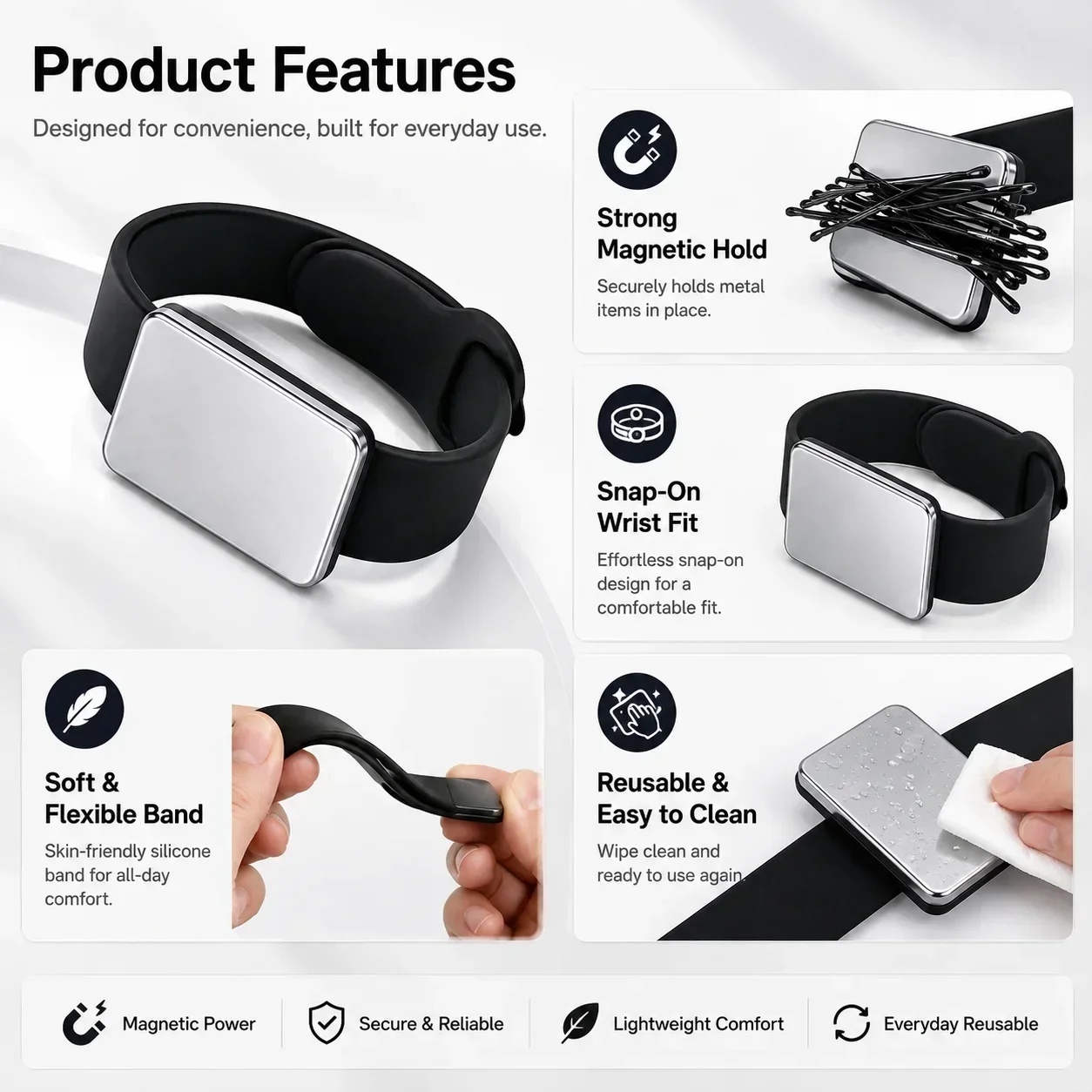 Magnetic Bracelet Watch Band, Strong Magnet Clasp Wrist Strap for Smartwatch, Adjustable Comfort Fit