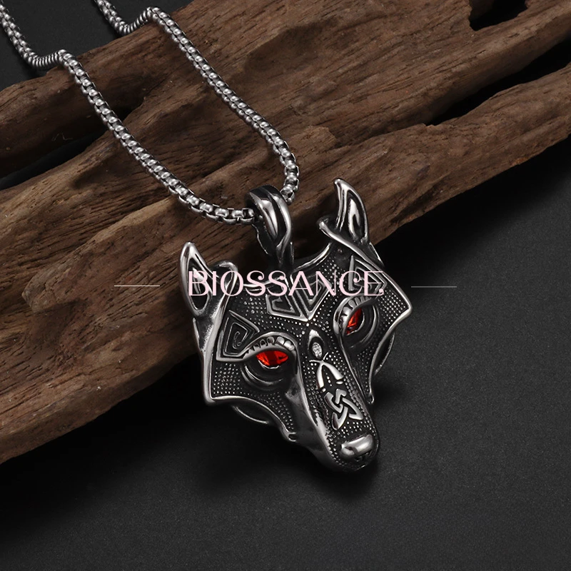 BIOSSANCE New Exquisite Fashion Celtic Wolf Head Necklace Nordic Viking Pendant For Men And Women Jewelry Accessories Wholesale