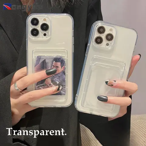 For iPhone 15 14 Plus 13 12 11 Pro Max X XR XS Max 8 7 6 6S Plus SE Phone Case Transparent Card insert Photo Silicone Cover