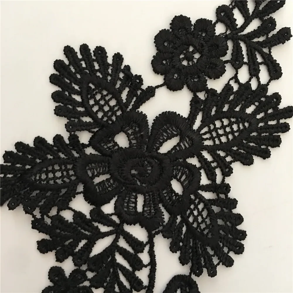 Black embroidery sunflower flower sewing collar applique fabric DIY clothing craft supplies material accessories 1 pair for sale