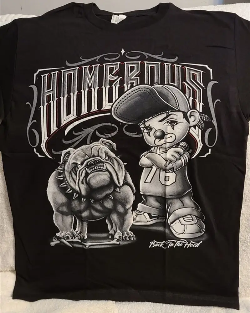 HOMEBOYS BACK IN THE HOOD BULLDOG DOG BONE SPIKED COLLAR T-SHIRT