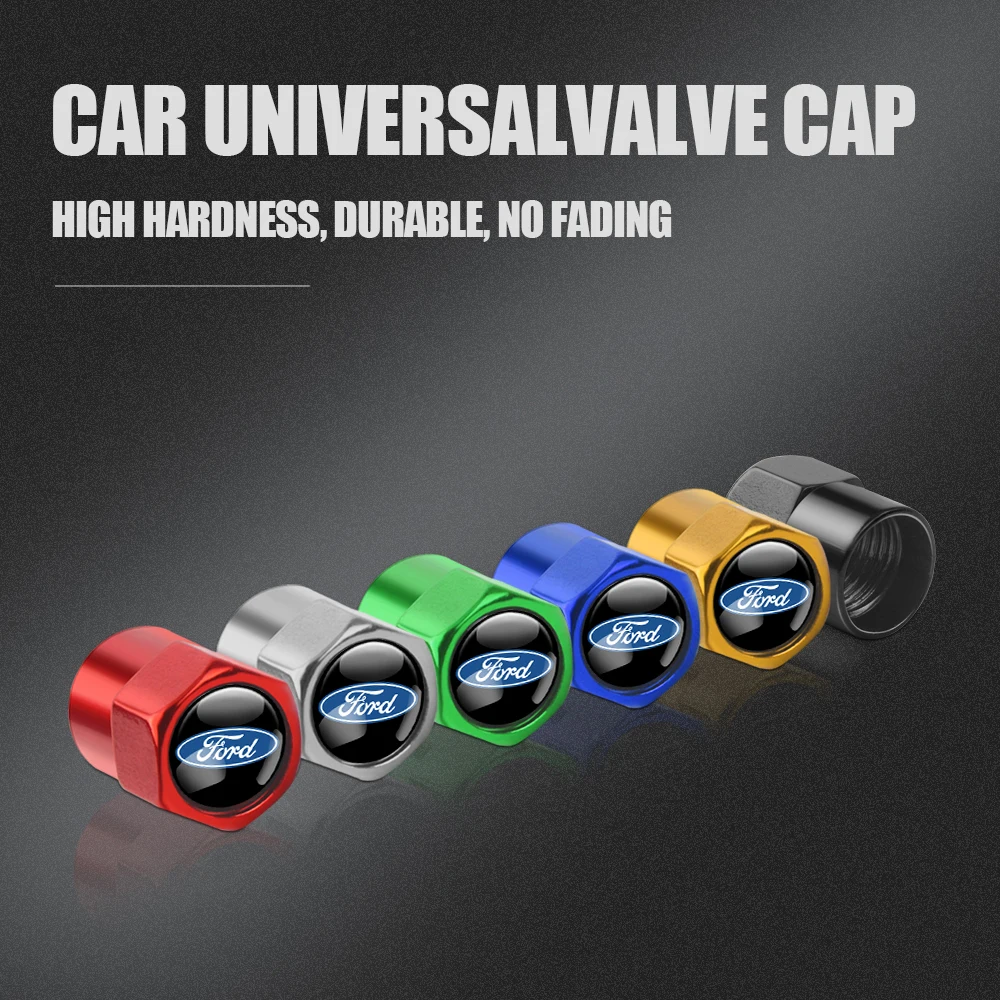 4PCS Tire Valve Caps Car Motorcycle Theftproof Aluminum Wheel Tyre Stem Air Valve Covers for Ford Fiesta Emblem Auto Accessories