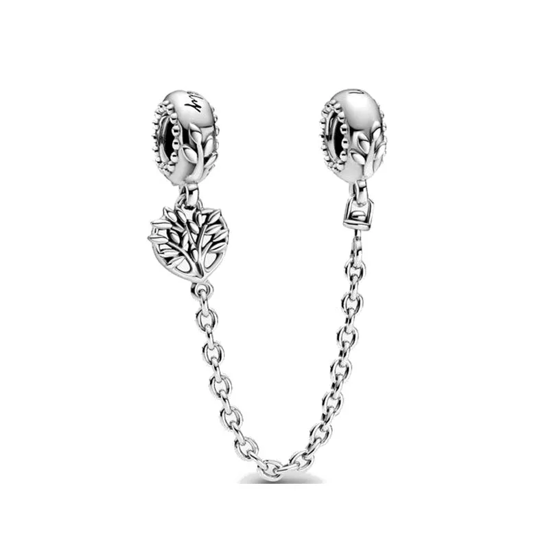 New 2024 Hot Sale 925 Plated Silver Moon Star Love Safety Chains Spacer Bead Charm Fit Original Bracelet For Women DIY Jewelry
