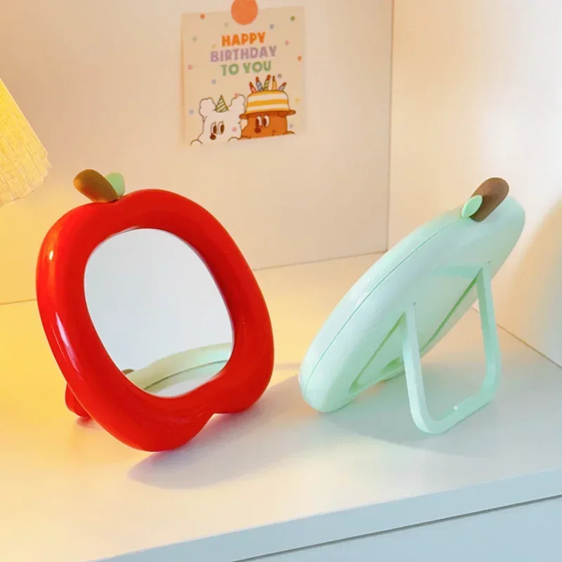 Latest Makeup Mirror Student Dormitory Apple Mirror Cartoon Apple Portable Small Mirror Office Desktop Household Makeup Mirror