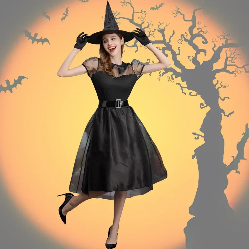 

New Halloween Models Ghost Game Costumes Stage Costumes Black Veil Witch Costumes Temperament Witch Night