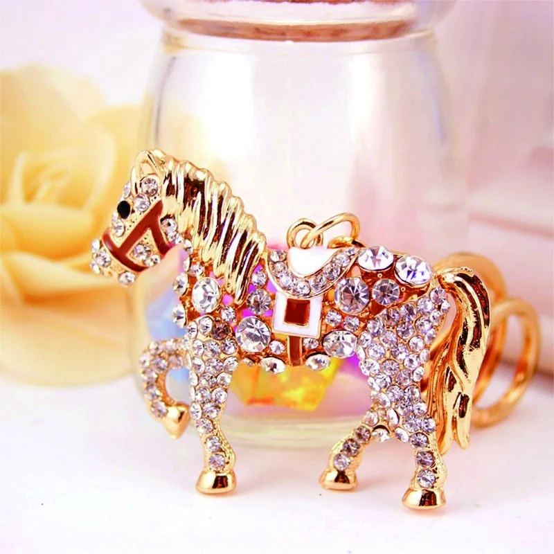 unpioncl Horse Rhinestone Crystal Charm Pendant Key Bag Chain Keychains