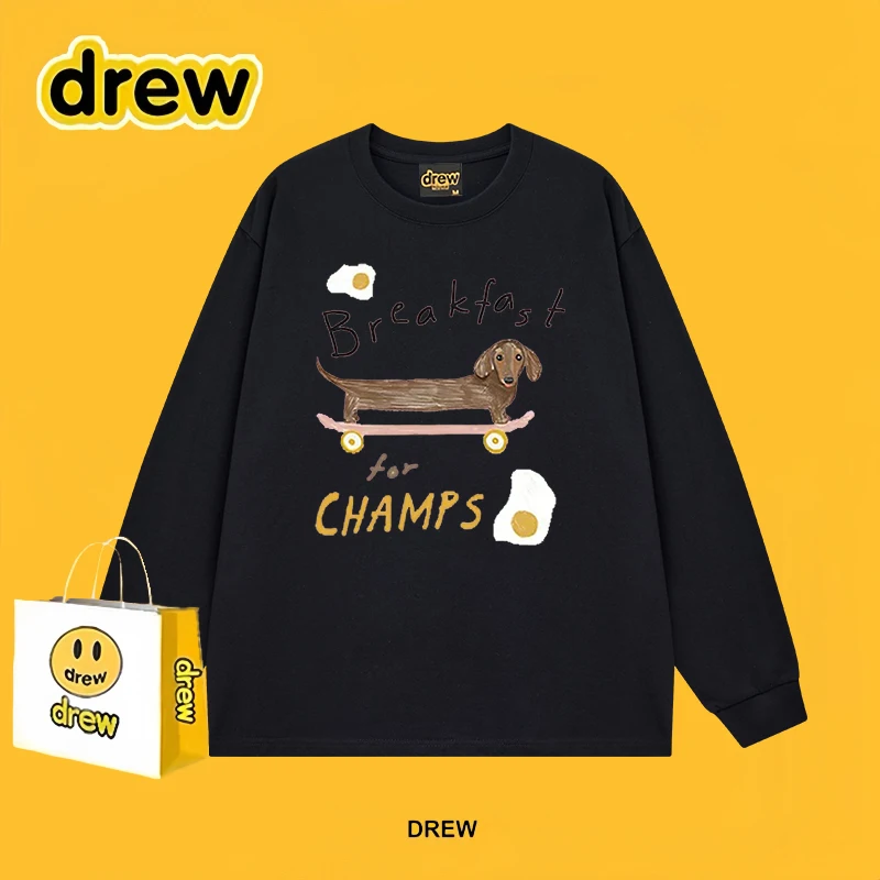 2025 جديد طويل Sve القطن الخالص الجولة Ne T-irt ex فضفاضة تناسب مطبوعة هزلي سكيت العصرية لخريف شتاء