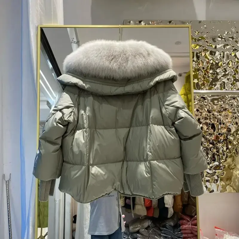 2025 Winter Women's Fox Fur Down Jacket Commuting Loose Warm Jacket