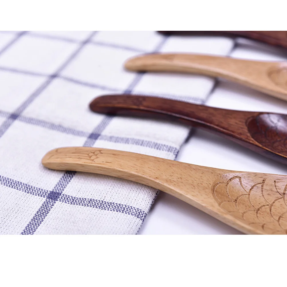 

Fish Scale Texture Spoon Retro Wood Long H Wooden Rice Paddle Fish Shape Spoon Eco Friendly Kitchenware Non Toxic
