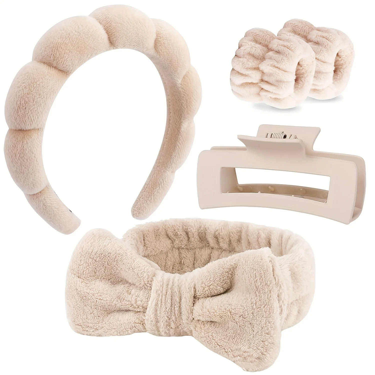 5-teiliges Spa-Stirnband- und Armband-Set mit Krallenklammern |   Niedliches Make-up- und Hautpflegezubehör für Frauen und Jugendliche