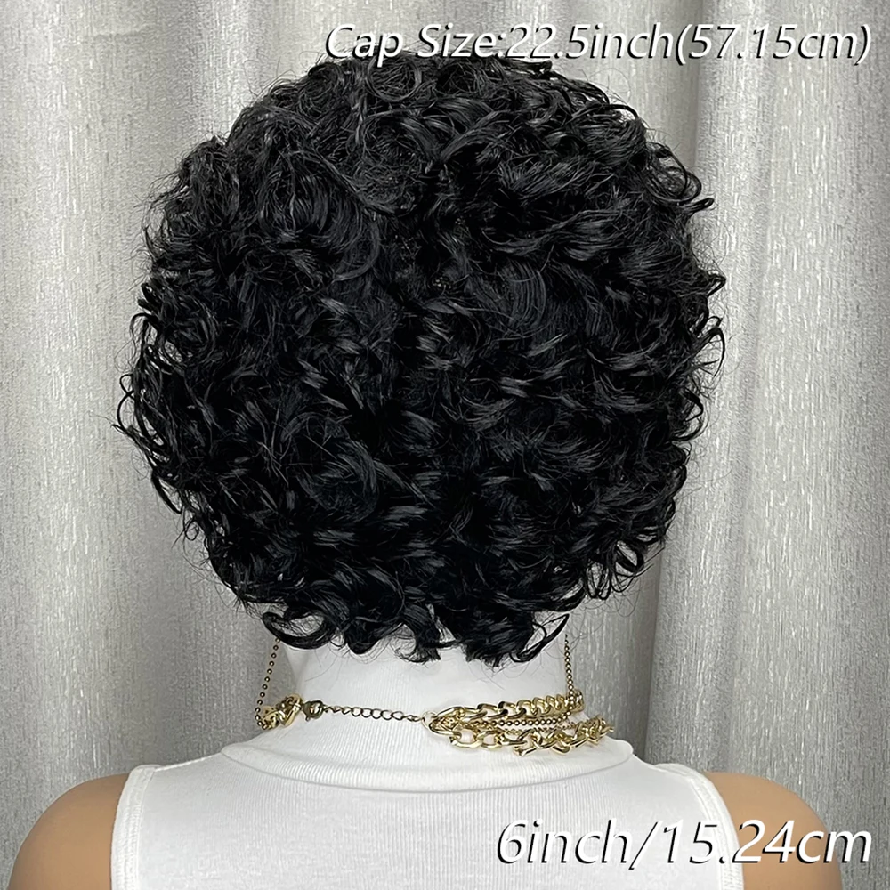 موجة المياه البرازيلي باروكة من شعر طبيعي قصير مجعد عابث قطع مع الانفجارات قبل قطعها للنساء السود 100% الشعر البشري آلة صنع #4