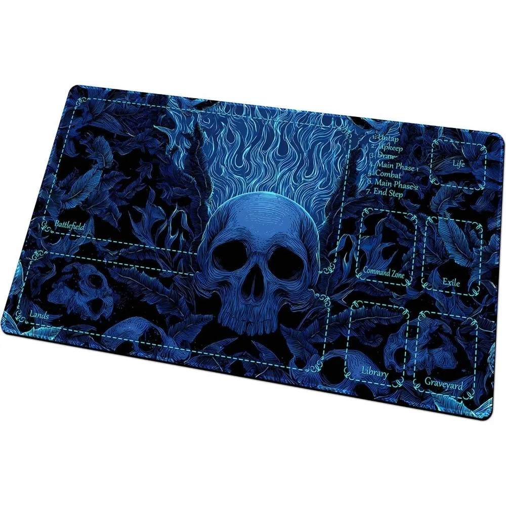 Blue Skull Themed TCG Play Mat Durable Smooth Tabletop Deskpad Party Gathering Card Game Mat Non-slip Keyboard PC Game Mouse Pad