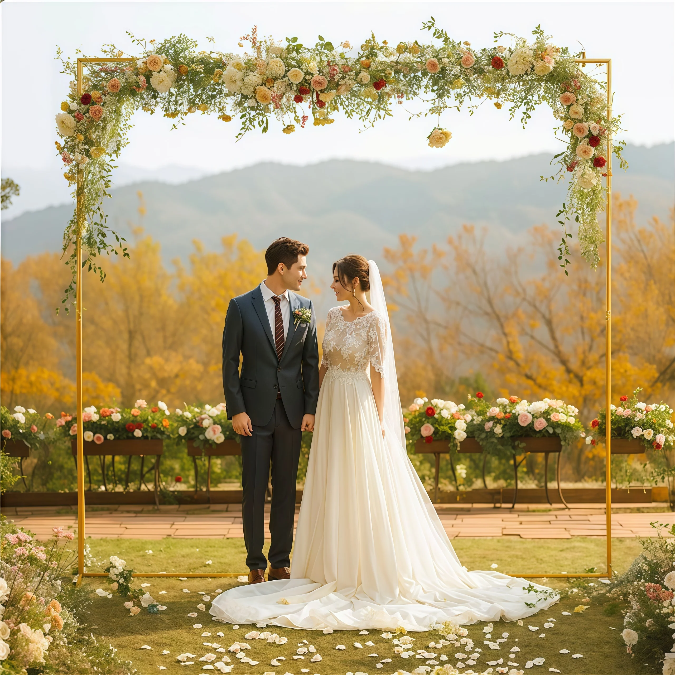 1Set Gold Wedding Arch Stand, Party Decor Balloon Arch, Frame Backdrop Holder Bracket, Rectangular Metal Arch For Birthday Party