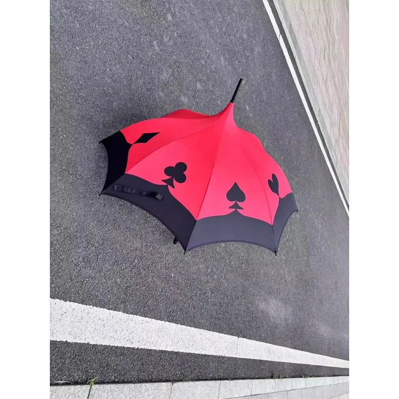 قشر تأثيري حلي قشر مظلة Hazbin تأثيري فندق أحمر أسود القلب مظلة هالوين حزب قشر مقبض طويل مظلة PY ^ 0!
