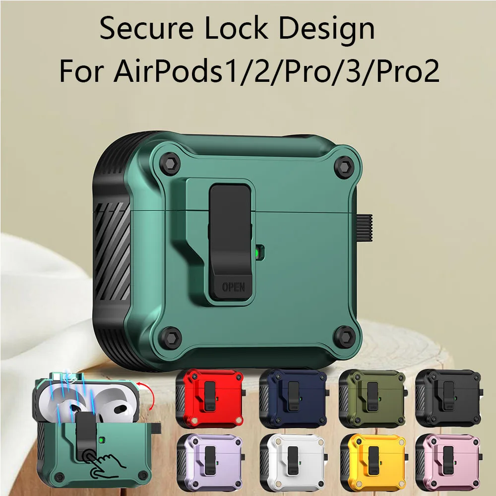 Custodia antiurto per auricolari con interruttore di blocco sicuro per Apple Airpods Pro 2 Custodia protettiva per AirPods 1 2 3 2021 Custodie con portachiavi