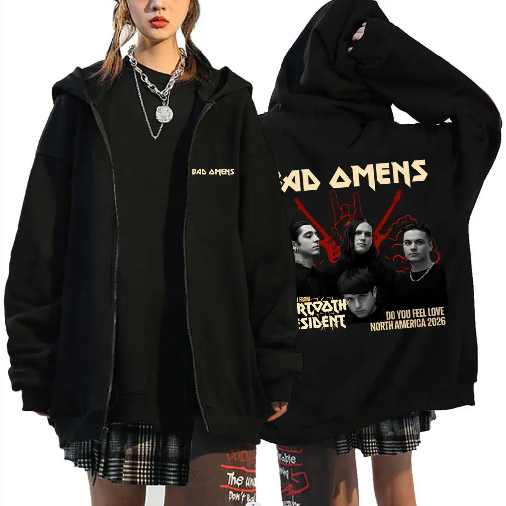 

Rock Band Bad Omens Do You Feel Love 2026 Zipper Hoodie Men Women Fashion Oversized Zip Up Jacket Male Vintage Zip Up Sweatshirt