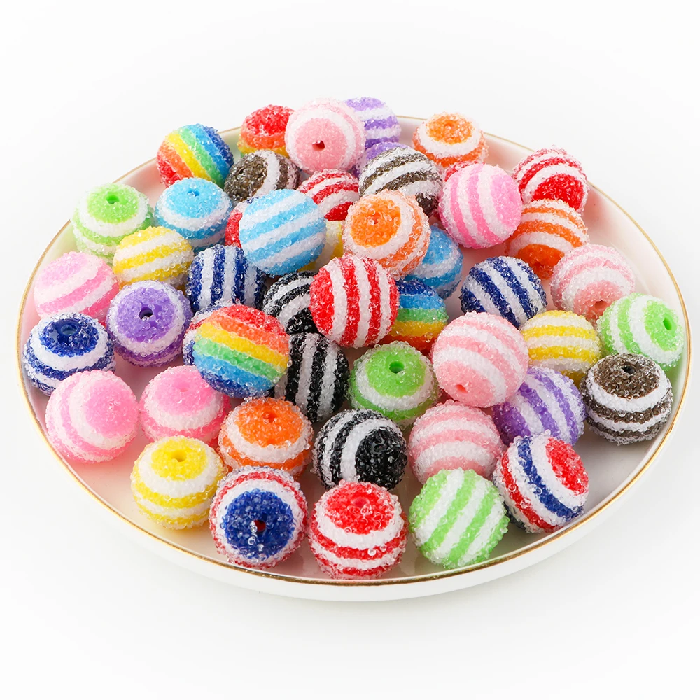 5Pcs/lot 20MM Round Acrylic Sugar Sand Bead Striped Beads Pasting Process Fashion For Jewelry Making DIY Handmade Accessories